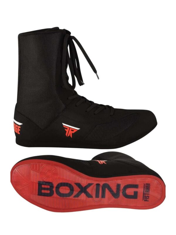 FISTRAGE Leather Kick Boxing Shoes Fighting Sports Master Training Mesh Unisex Pro Men's and Youth Genuine Boot Light Weight | Black Color Boxing Shoes for Adults