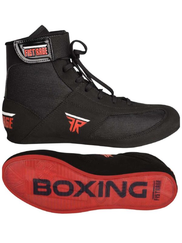 FISTRAGE Leather Kick Boxing Shoes Fighting Sports Master Training Mesh Unisex Pro Men's and Youth Genuine Boot Light Weight | Black Color Boxing Shoes for Adults