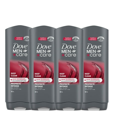 Dove Men+Care Exfoliating Deep Clean Body and Face Wash for Men, with 24-Hour Nourishing Micromoisture Technology Body Wash, 532 mL (Pack of 4)