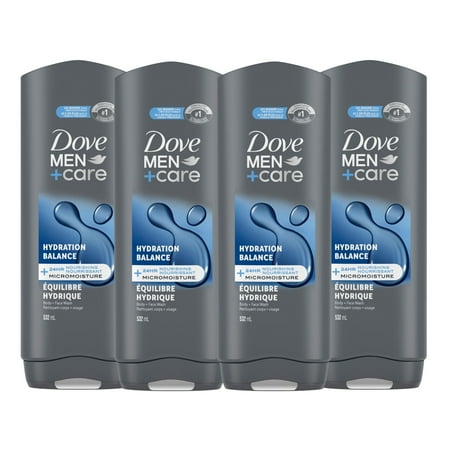 Dove Men+Care Moisturizing Hydration Balance Body and Face Wash with 24-Hour Nourishing Micromoisture Technology Body Wash for Men, 532mL (Pack of 4)